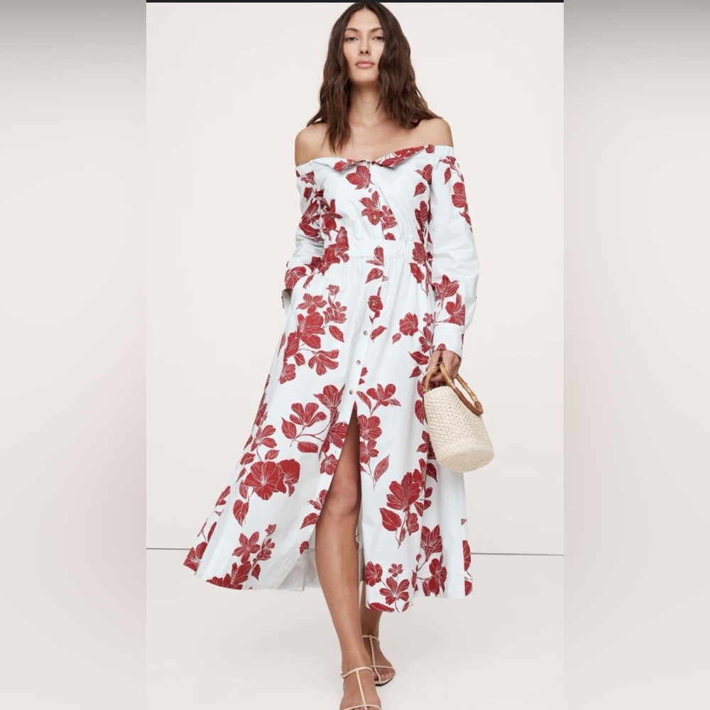 NWT banana republic off the shoulder baby blue and red floral print